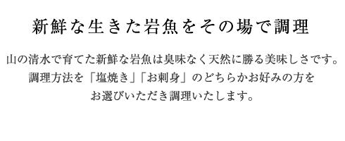 新鮮な生きた岩魚をその場で調理